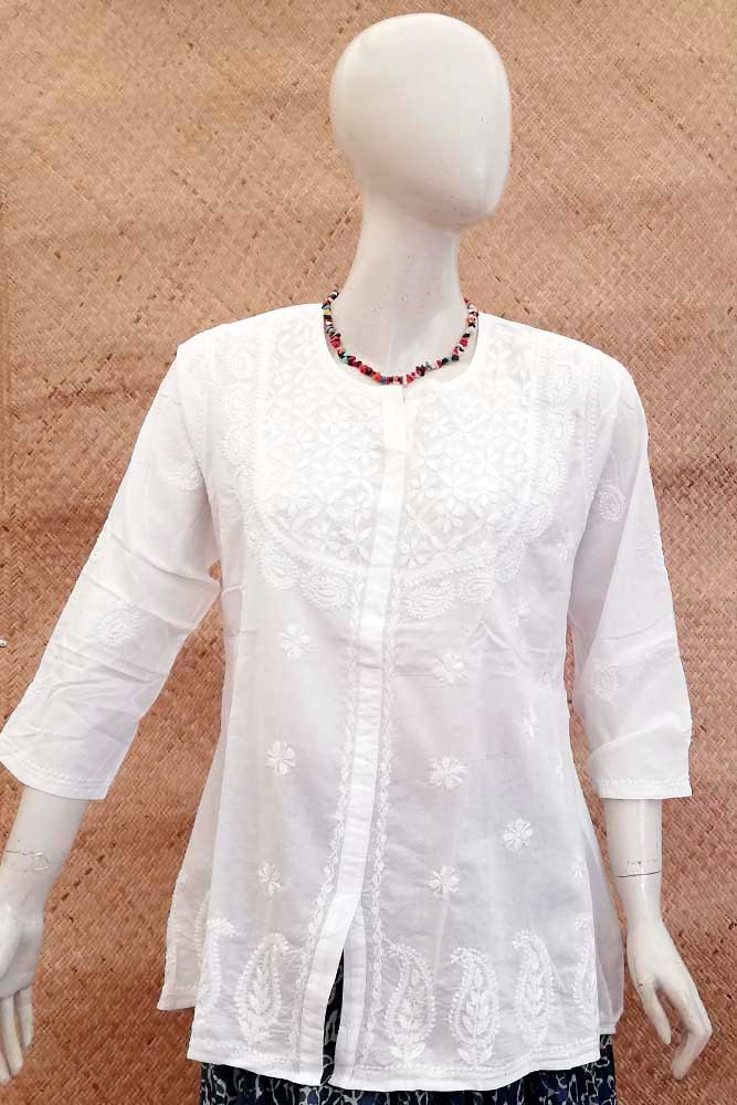 Elegant Cotton Short Kurta with Chikankari work . Size - 42