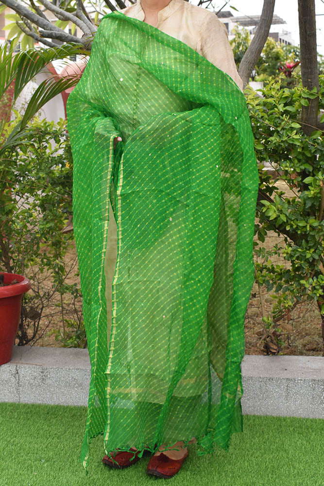 Leheriya Tie Dye Mothra Kota silk dupatta with Muqaish work