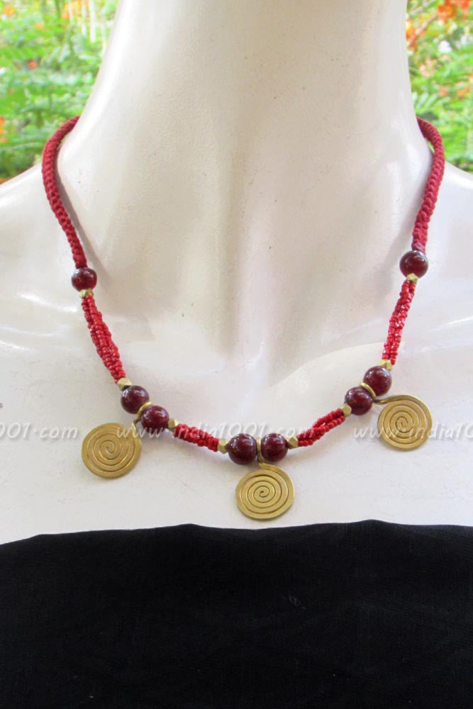 Thread necklace with Beads & Antique Pendant
