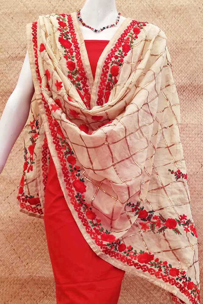Beautiful Chanderi dupatta with gota work