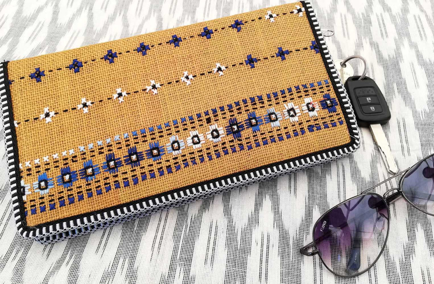 Handcrafted Jute Passport Cover with cross stitch Embroidery
