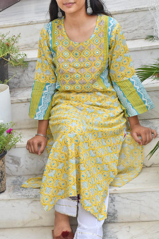 Long Cottton Kurta with Badla Work size 38