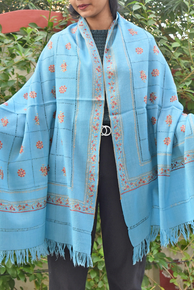 Intricate Kashmiri Sozni Hand Embroidery & Cutwork Work Woolen Stole