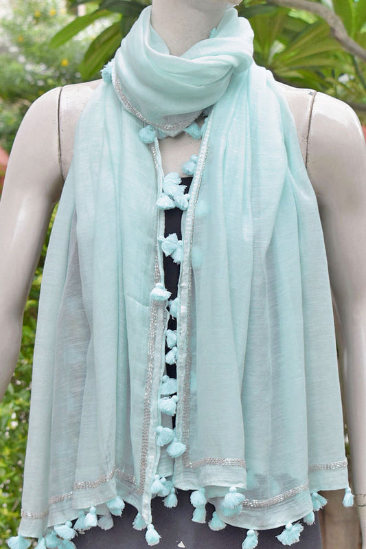 Beautiful Silk Cotton Stole with hand embroidery & tassels
