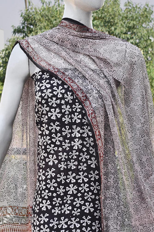 Beautiful Hand Block Printed Bagru Modal Suit with Chiffon dupatta