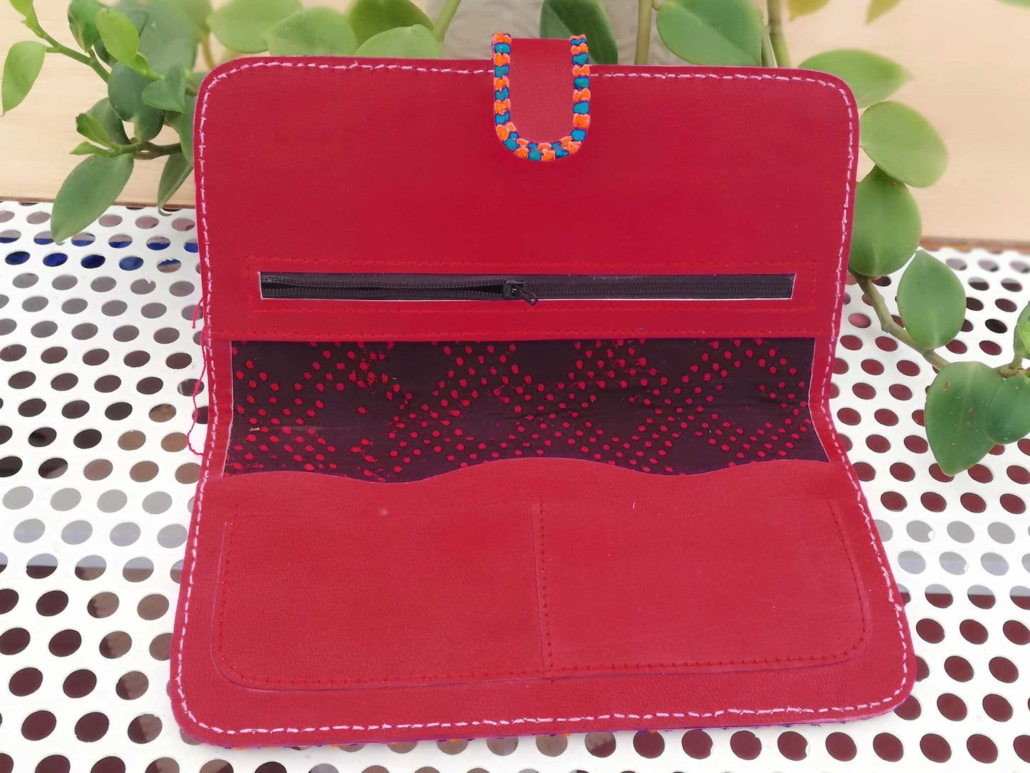 Handcrafted Kutch Leather With Mashroo Fabric Wallet
