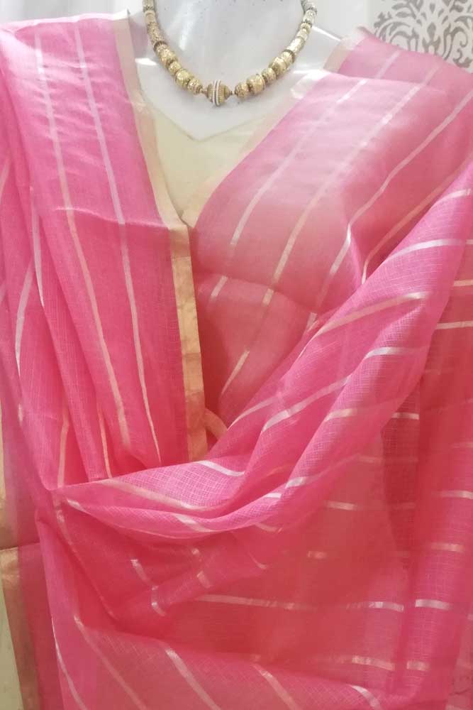 Kota silk dupatta with Zari border & woven stripes..
