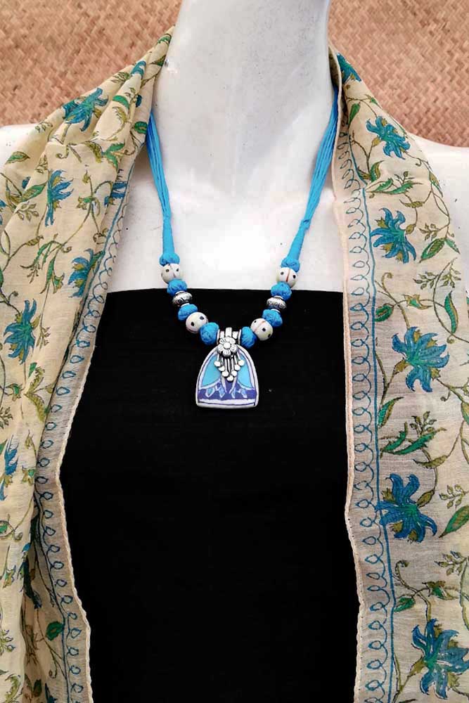 Ceramic and German silver thread necklace