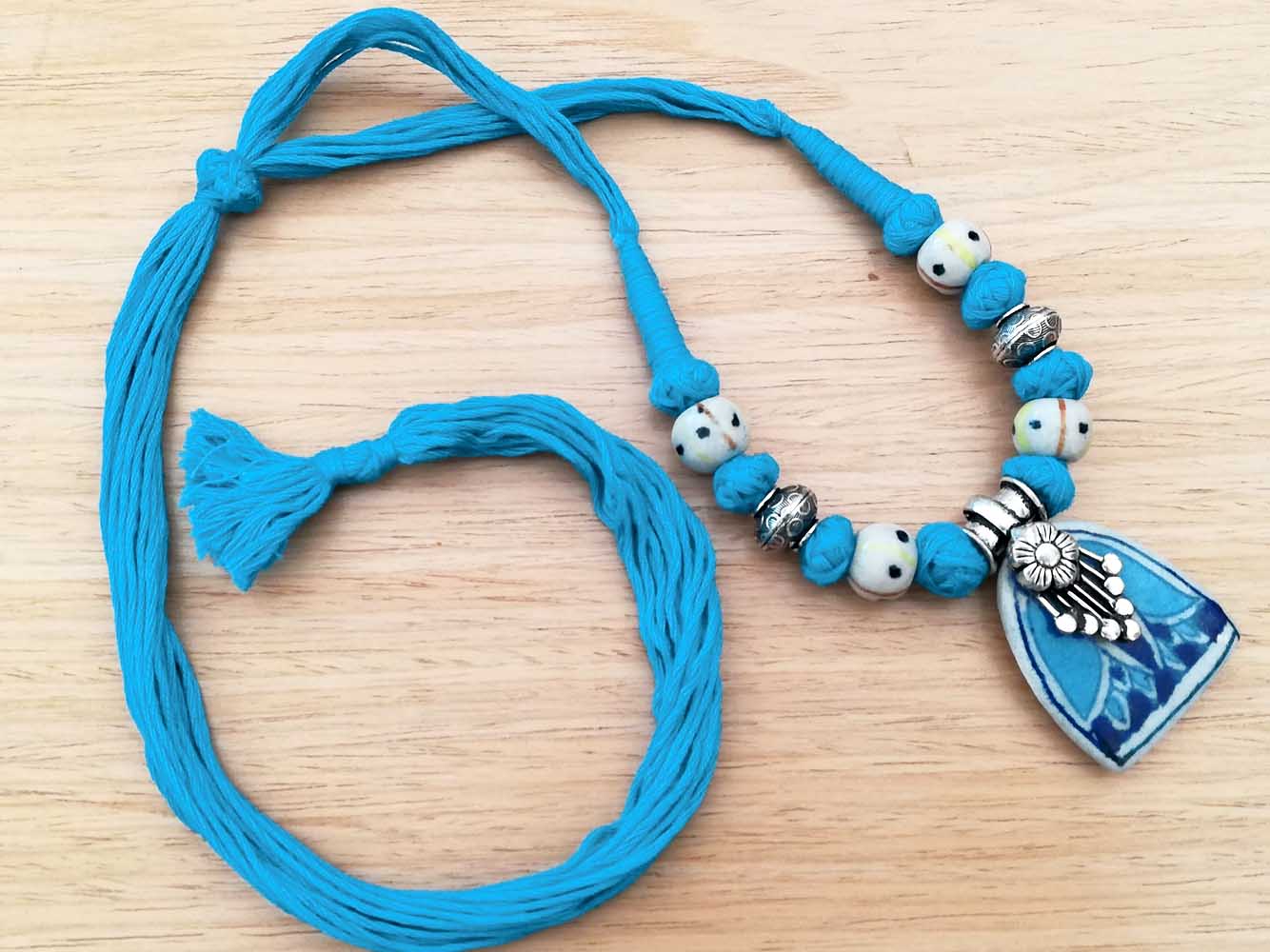 Ceramic and German silver thread necklace