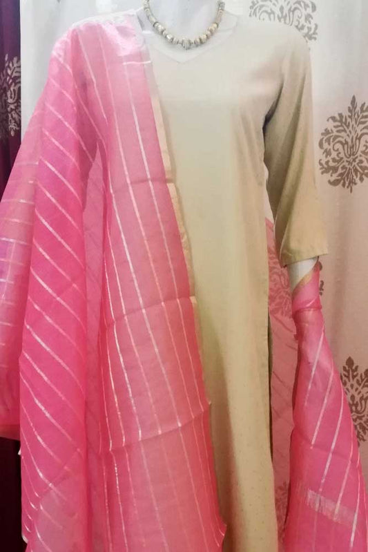 Kota silk dupatta with Zari border & woven stripes..