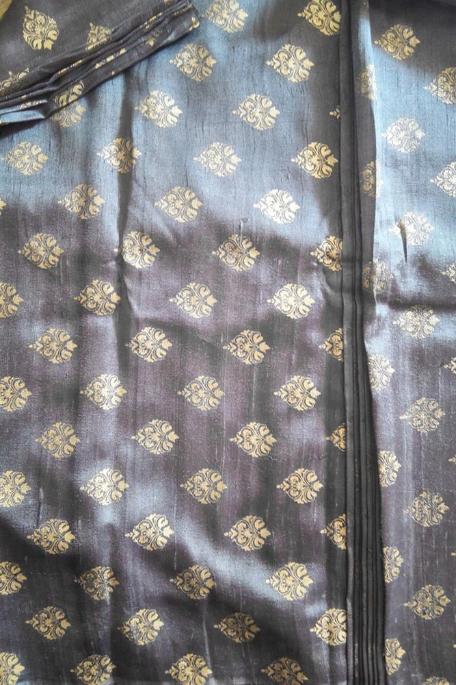 Dupion Silk fabric with Khadi Block print