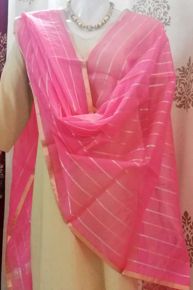 Kota silk dupatta with Zari border & woven stripes..