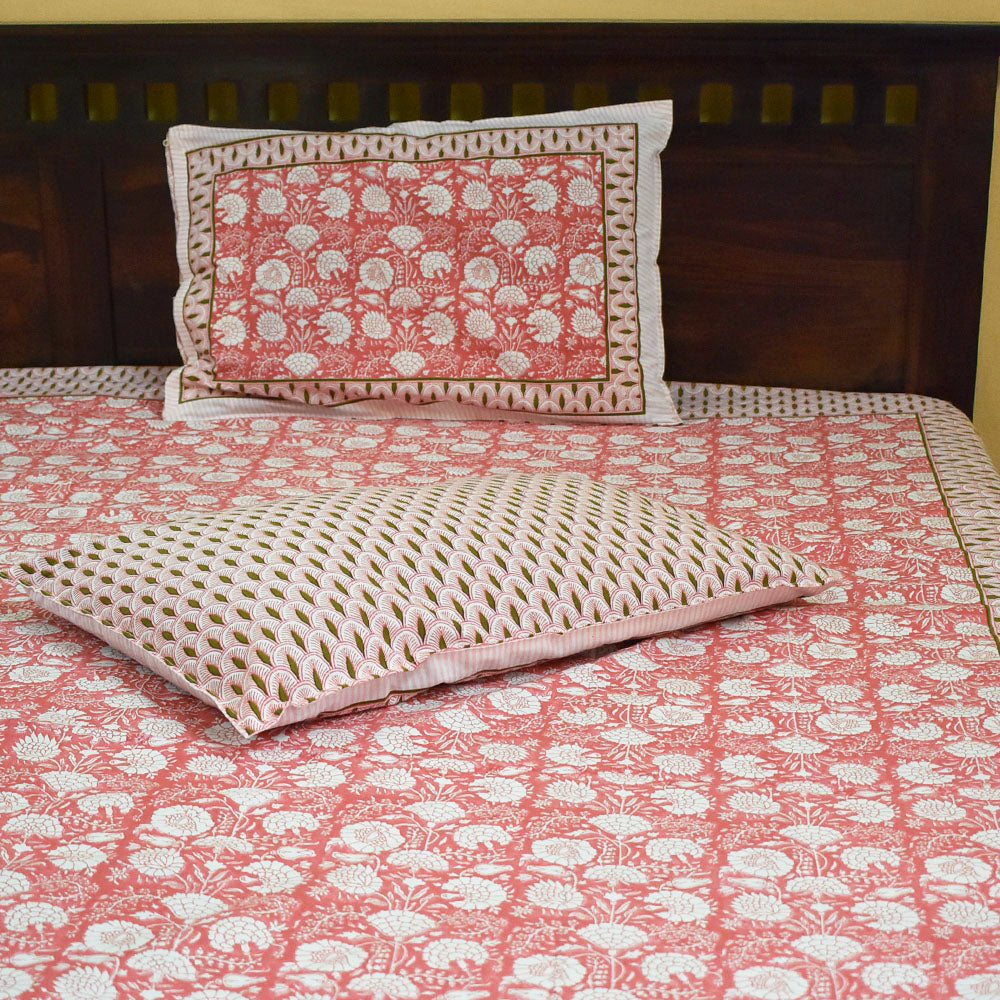 Antaraa Mughal print King Size Cotton Double Bed sheet with pillow covers