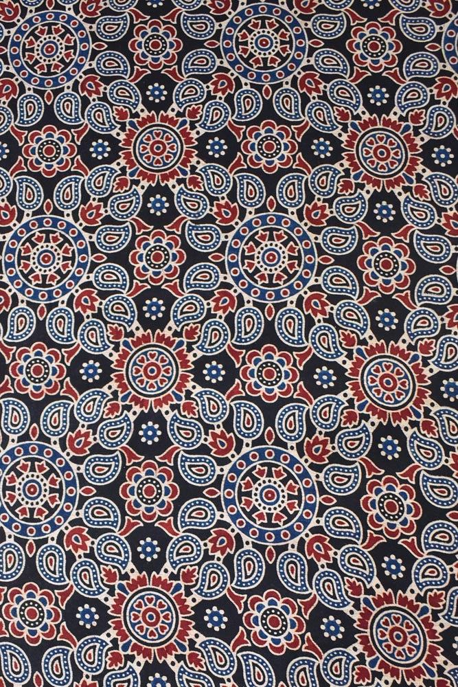 Hand Block printed Ajrakh Mashru fabric ( 2.5 mtrs cut)