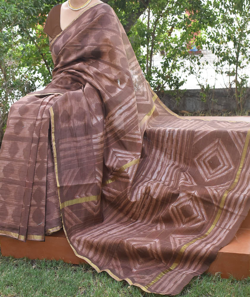 Handcrafted Shibori Tie-Dye Chanderi Saree with Zari Border