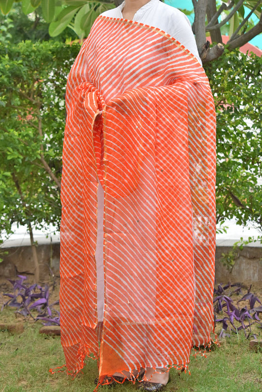 Leheriya Tie Dye Mothra Kota silk dupatta with Muqaish work