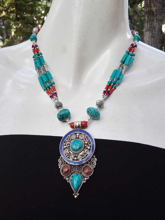 Multicolor Antique Finish Tribal Necklace