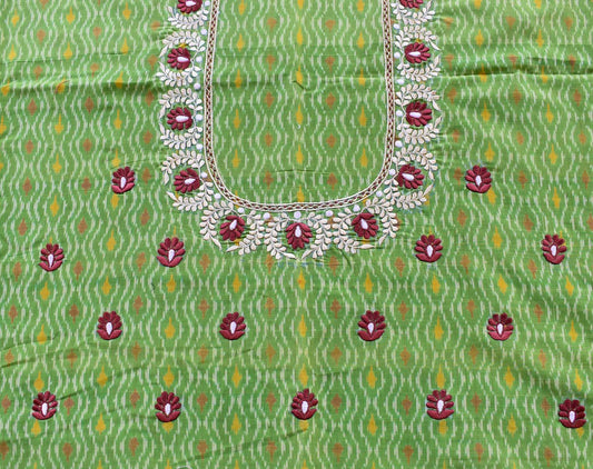 Ikkat Silk Cotton Blouse Fabric with Embroidery