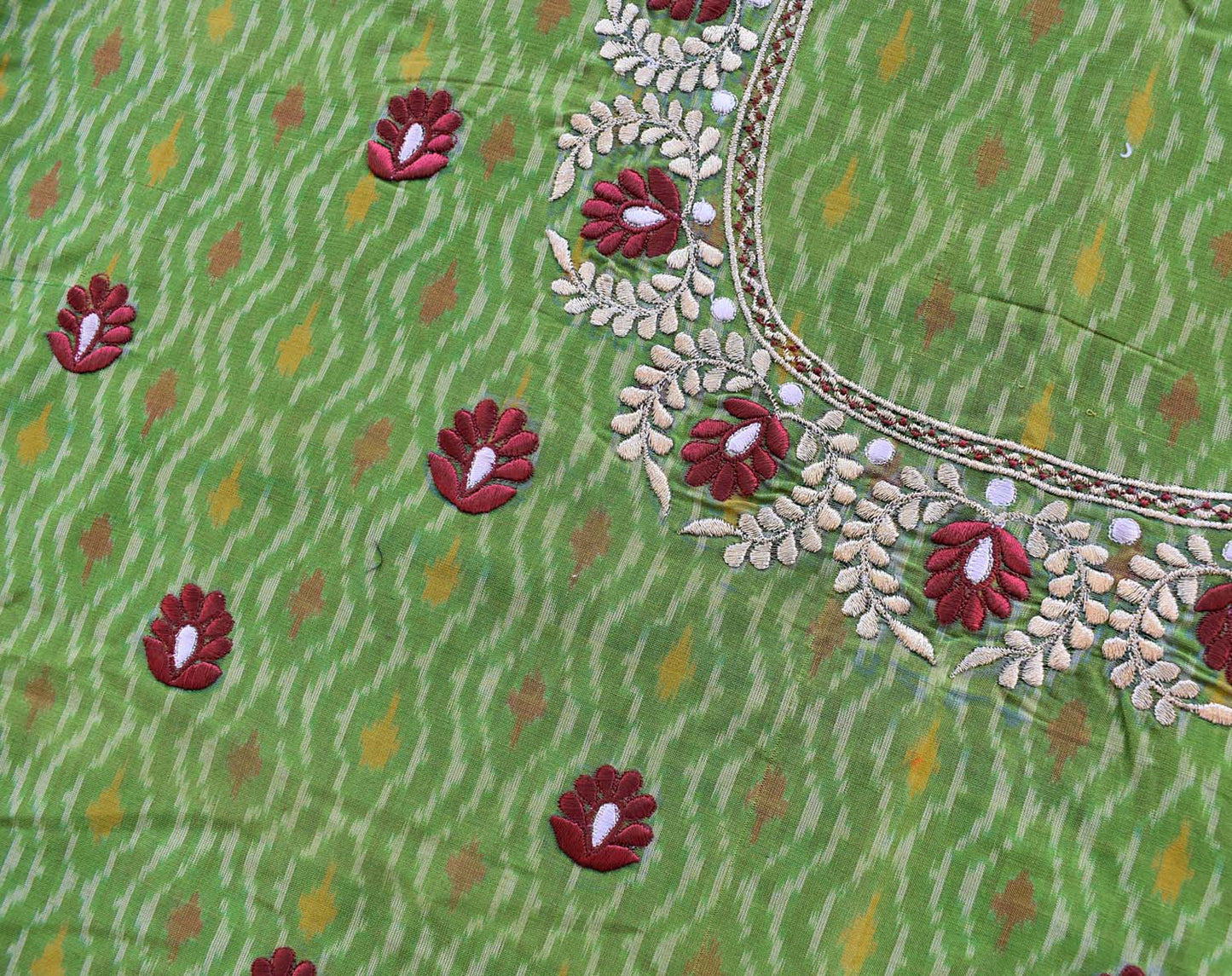 Ikkat Silk Cotton Blouse Fabric with Embroidery