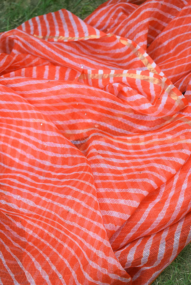 Leheriya Tie Dye Mothra Kota silk dupatta with Muqaish work