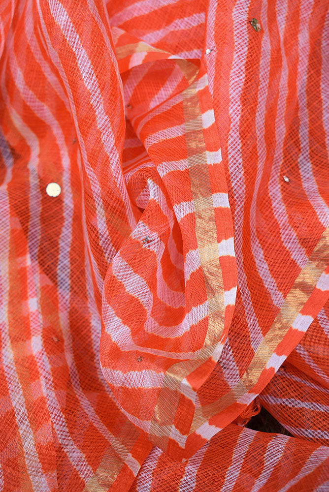Leheriya Tie Dye Mothra Kota silk dupatta with Muqaish work