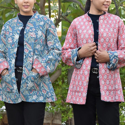 Block Print Quilted Reversible cotton jacket - Size  42 , 44