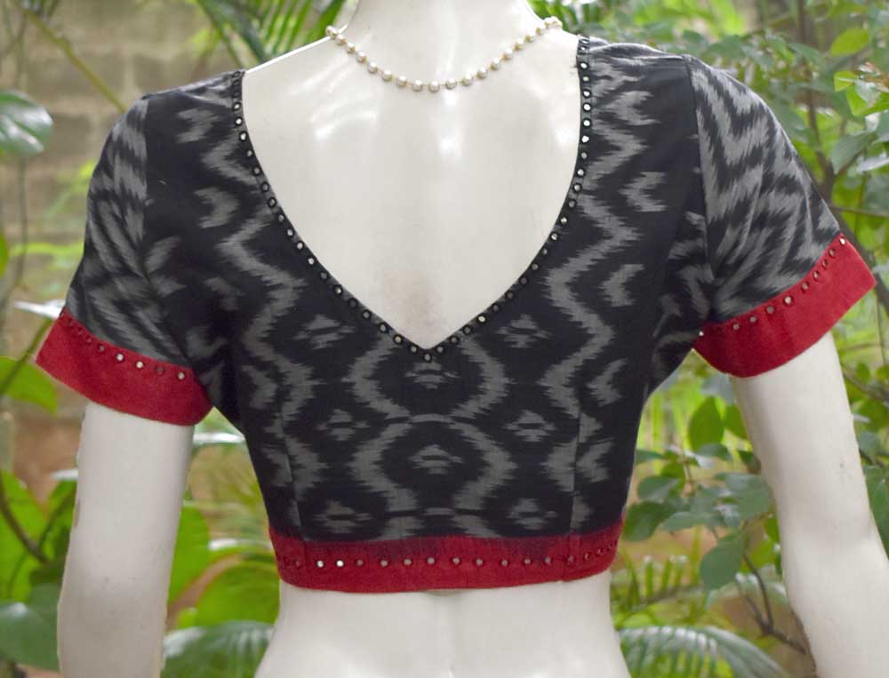 Ikkat Cotton Blouse with hand done mirror work  size 40 &  44
