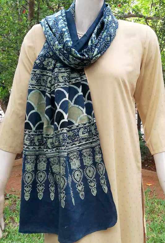 Beautiful Block Printed Ajrakh Cotton stole