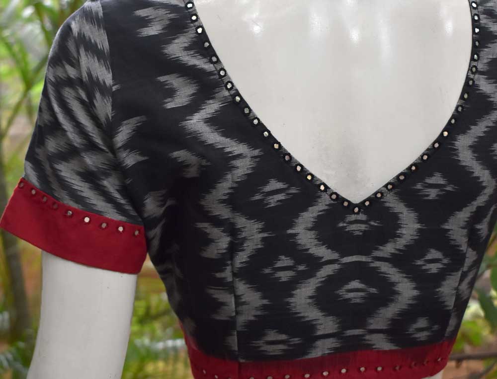 Ikkat Cotton Blouse with hand done mirror work  size 40 &  44