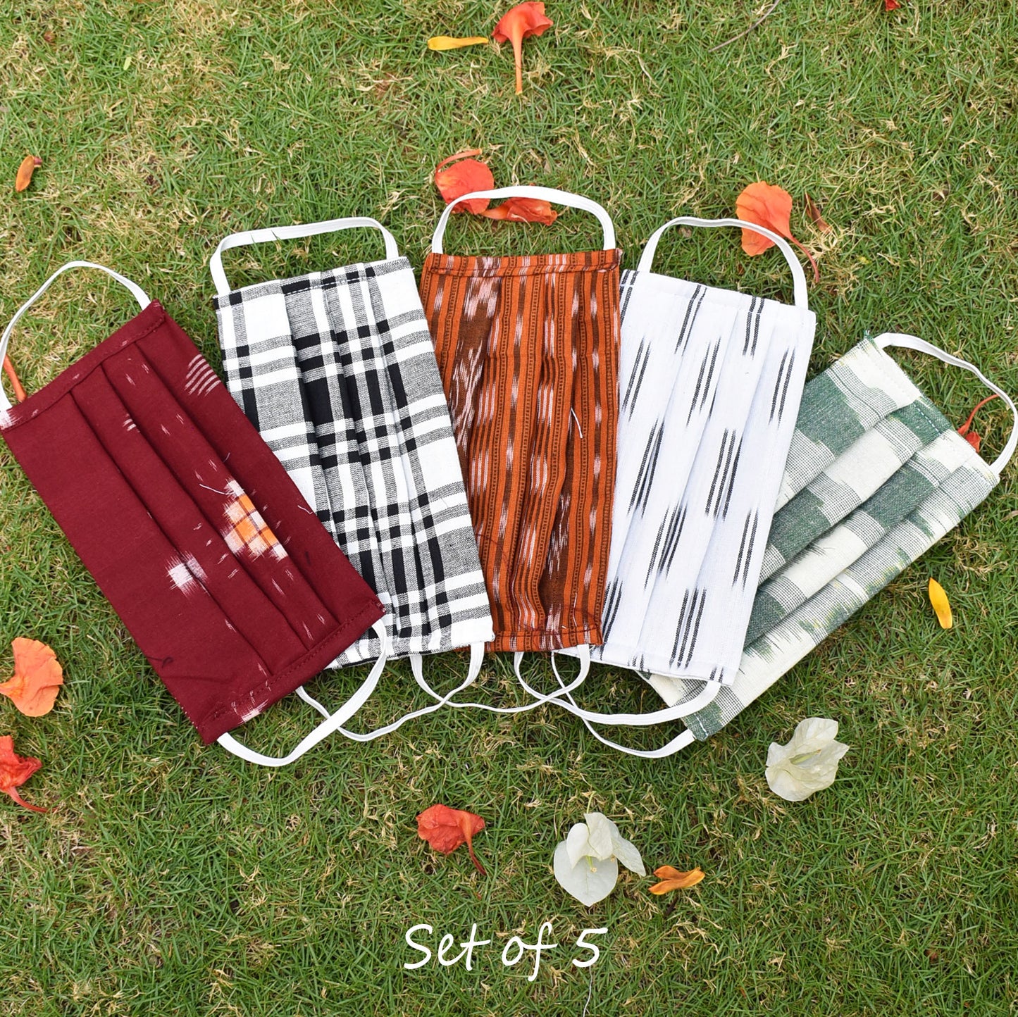 Set of 5 - Ikkat & Handloom Cotton Masks