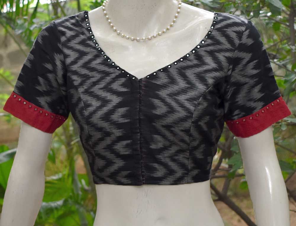 Ikkat Cotton Blouse with hand done mirror work  size 40 &  44
