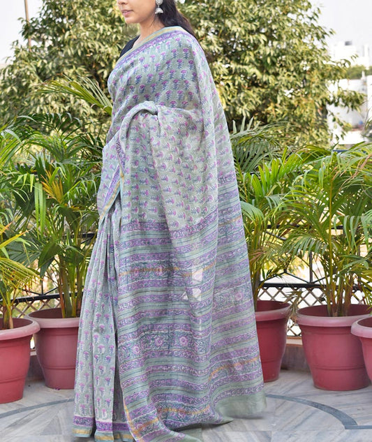 Beautiful Hand Block Printed Chanderi Saree