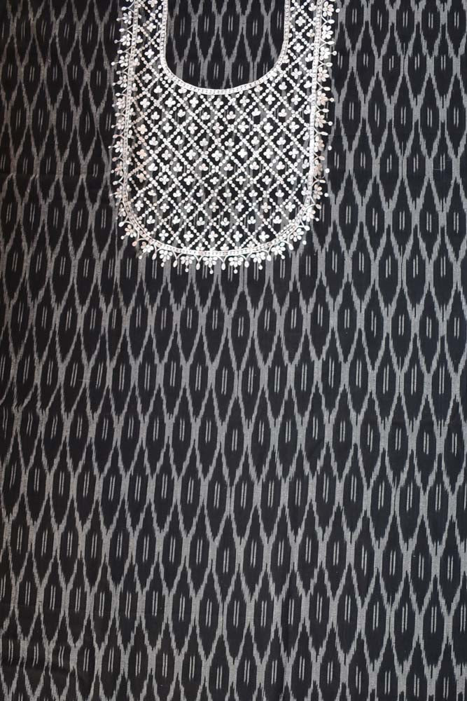 Woven ikkat cotton  fabric ( 2.5 mtrs cut) with silver zari pitta work