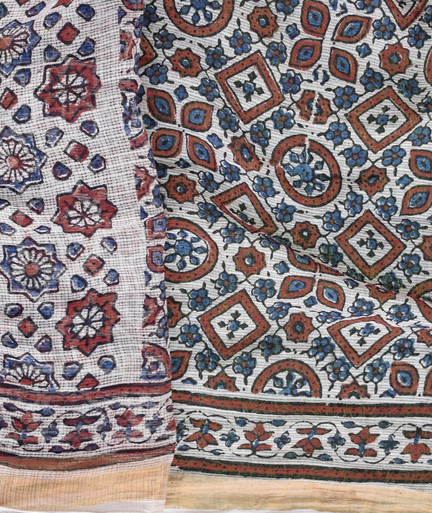 Hand Block Print Kutch Ajrakh Kota Cotton Doria  Saree