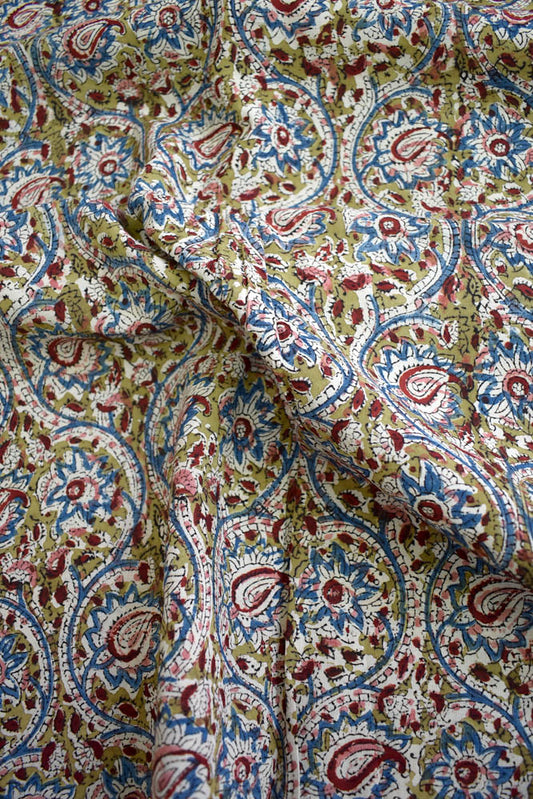 Hand Block printed Kalamkari Rayon fabric ( 2.5 mtrs cut)