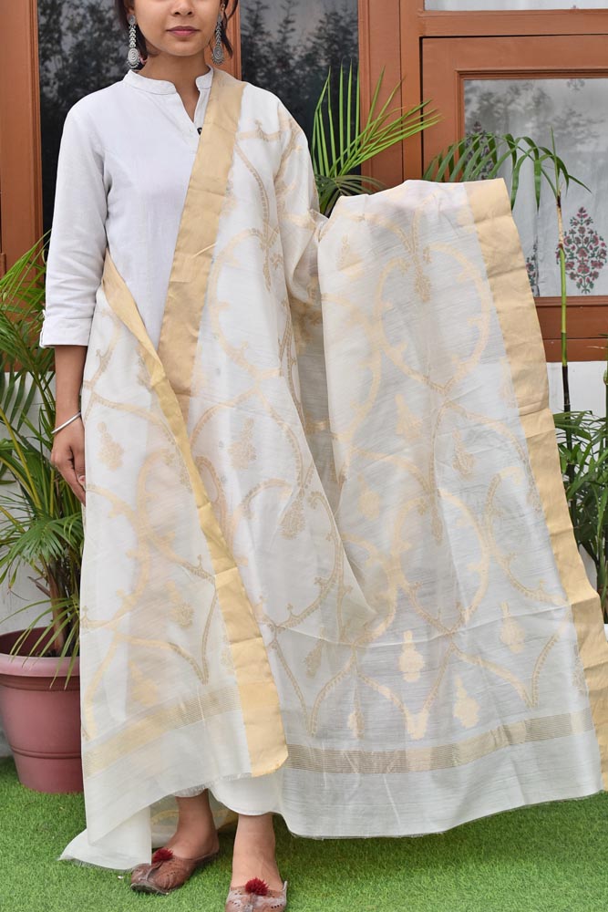 Elegant Intricate Handwoven Handloom Chanderi Dupatta