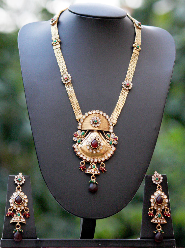 Stunning Pearl & Polki Long Necklace Set