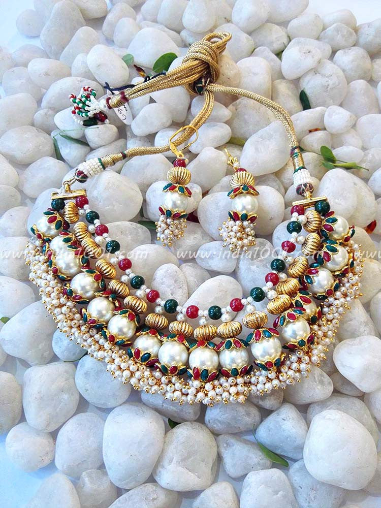 Elegant Pearl & Polki Necklace set