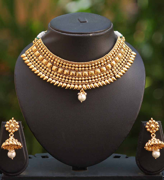 Stunning Gold Finish Choker Set with Tika