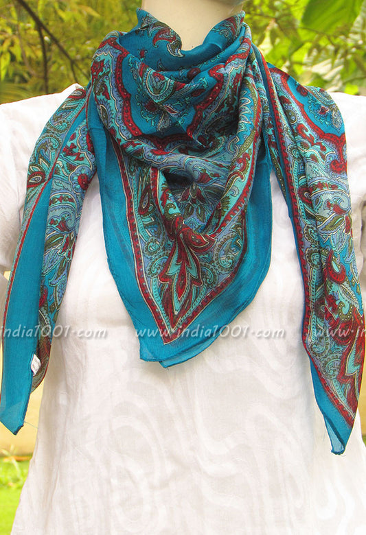 Elegant Silk Scarf with Block Print