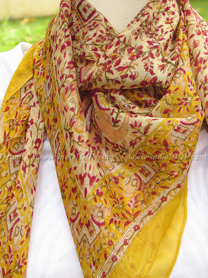 Red - Bagh Block Print Modal Silk Brooch Scarf 79