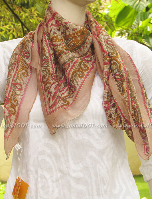 Elegant Silk Scarf with Block Print