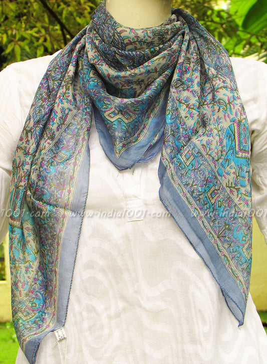 Elegant Silk Scarf with Block Print