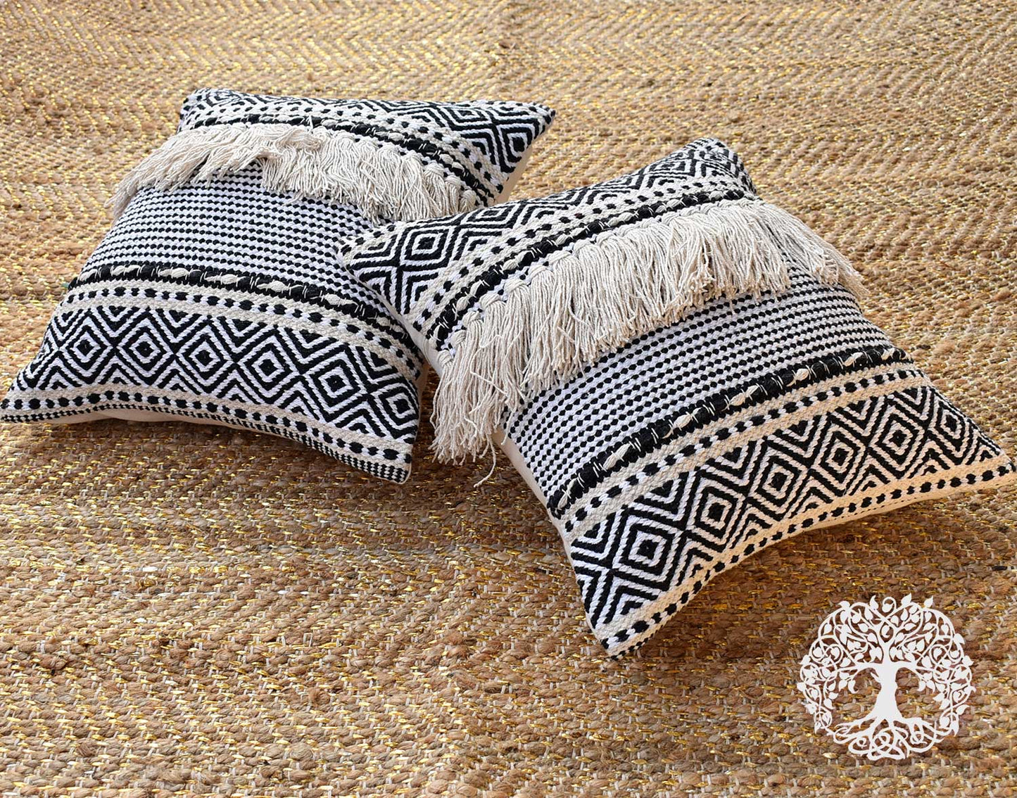 Boho Vibes : Hand Woven Cotton Cushion Covers - Set of 2