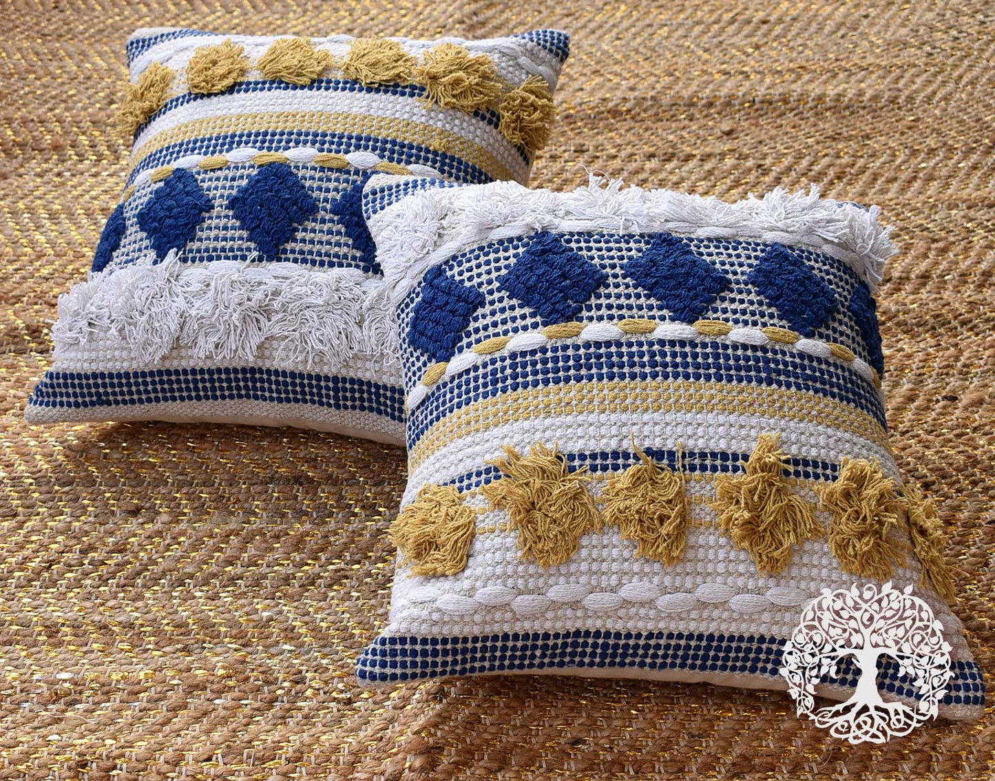 Boho Vibes : Hand Woven Cotton Cushion Covers - Set of 2