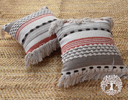 Boho Vibes : Hand Woven Cotton Cushion Covers - Set of 2