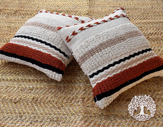 Boho Vibes : Hand Woven Cotton Cushion Covers - Set of 2