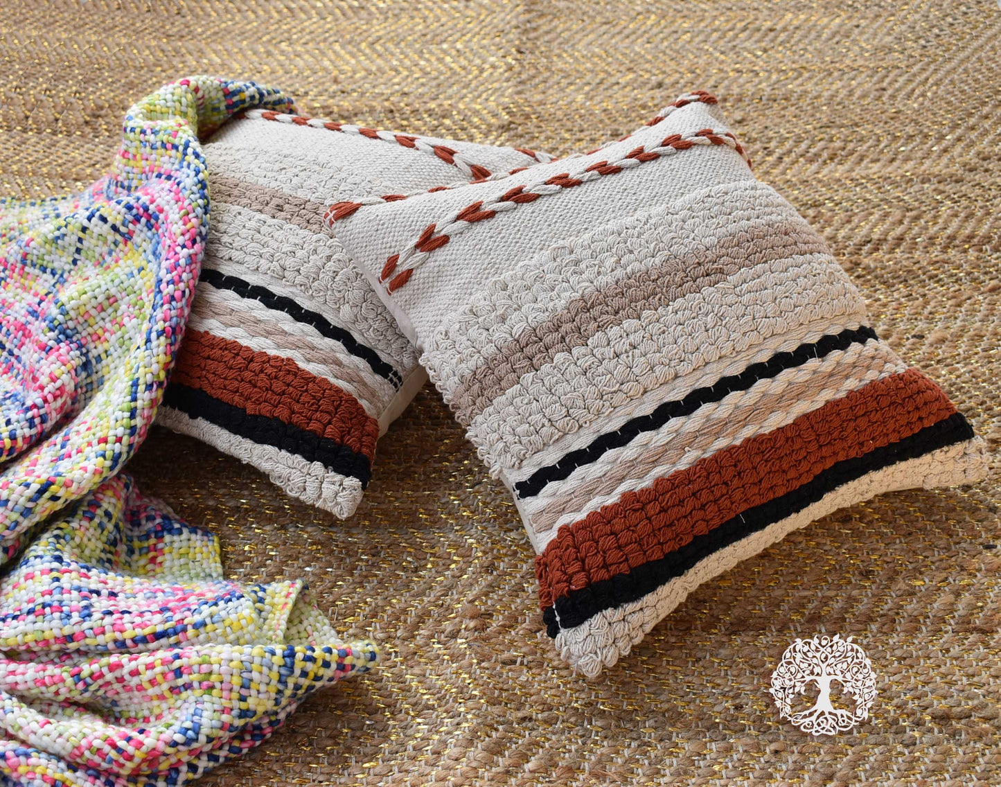 Boho Vibes : Hand Woven Cotton Cushion Covers - Set of 2