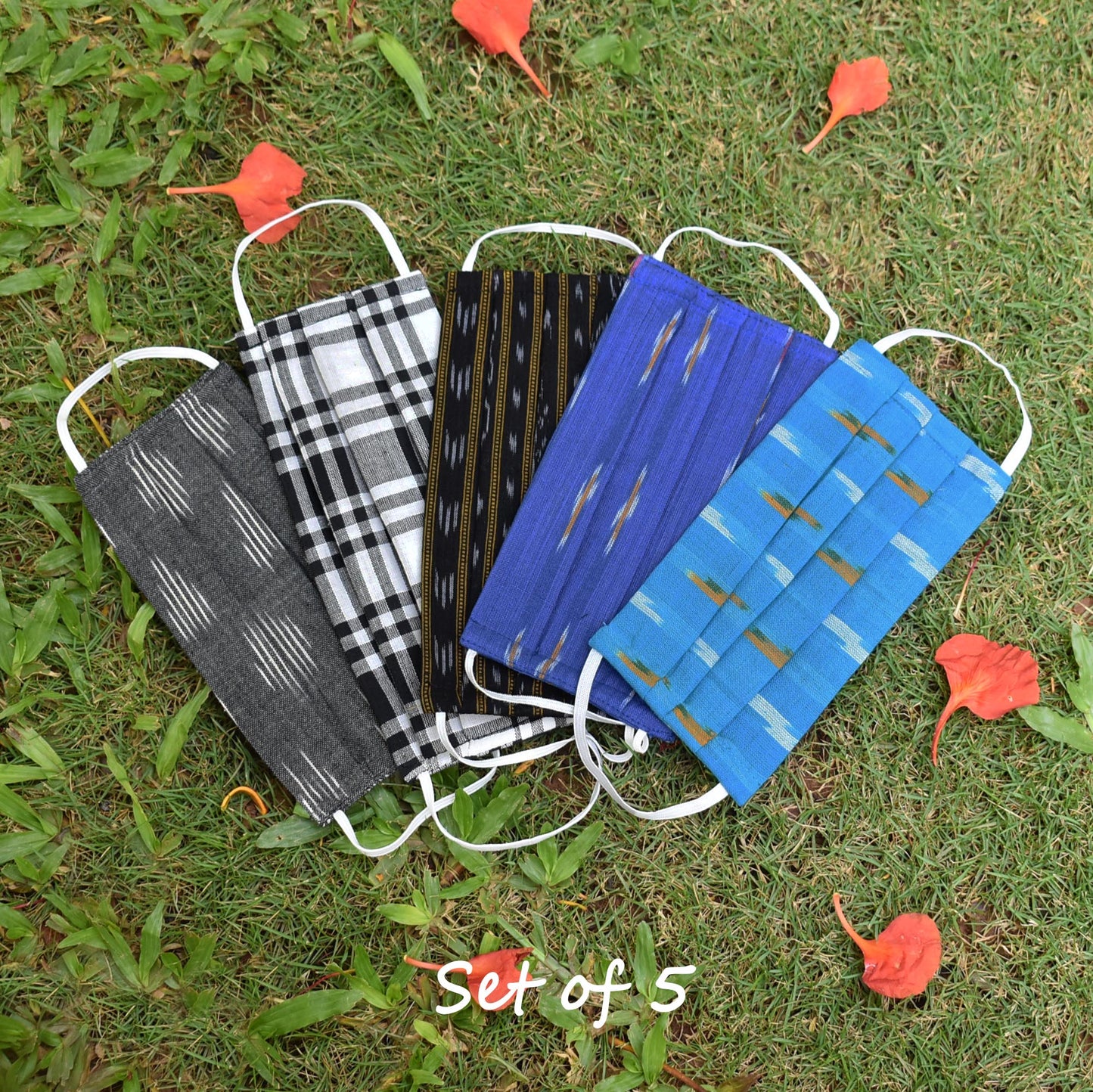 Set of 5 - Ikkat & Handloom Cotton Masks
