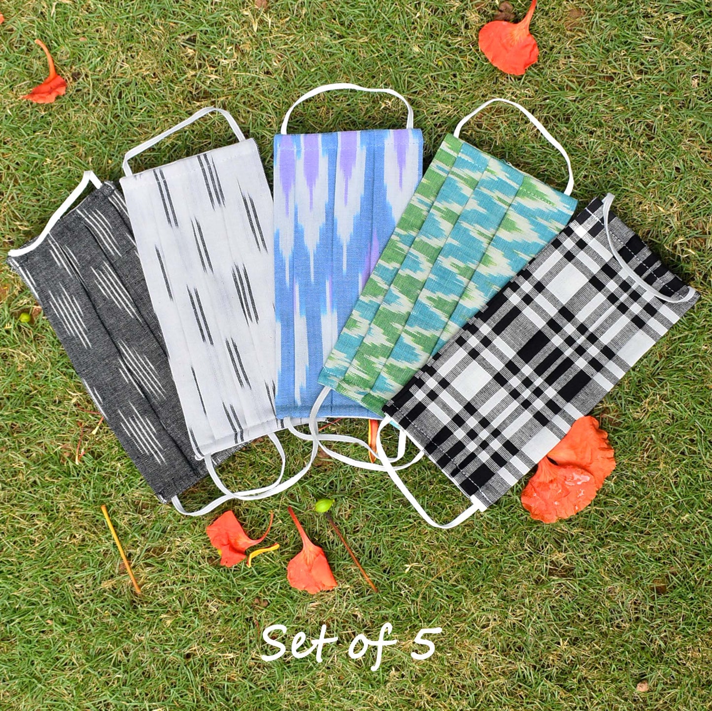 Set of 5 - Ikkat & Handloom Cotton Masks